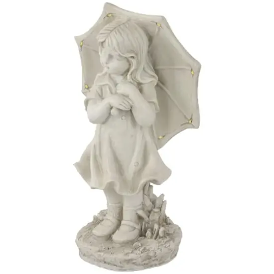 18" Solar LED-Lit Girl with Umbrella Outdoor Garden Statue {5}