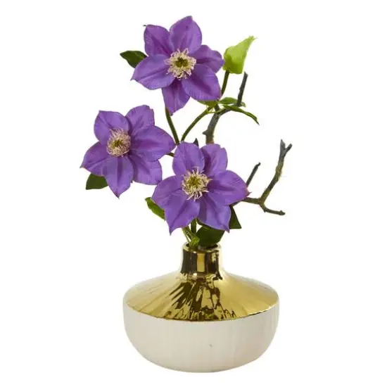 16" Anemone Arrangement in Gold & Cream Elegant Vase Purple {2}