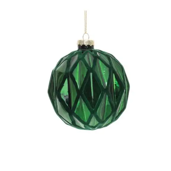 6 Pack Green Textured Harlequin Glass Ornaments {4}