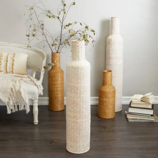 White Bamboo Tall Woven Floor Vase 9" x 9" x 39" {7}