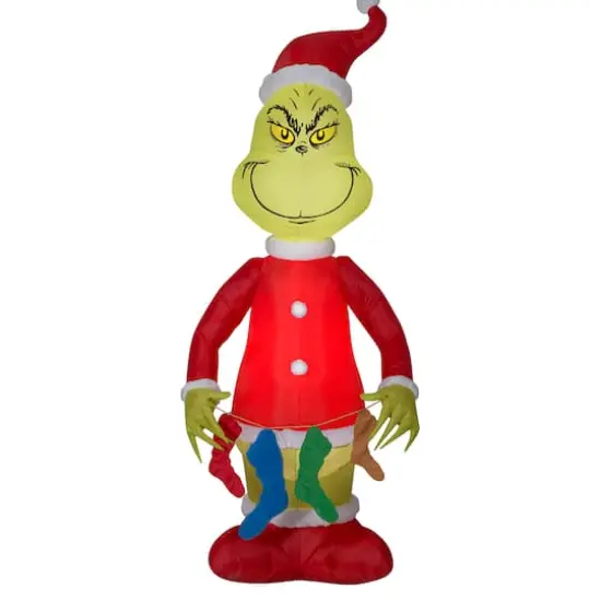6.5ft. Airblown&reg; Inflatable Grinch Holding String of Stockings {1}
