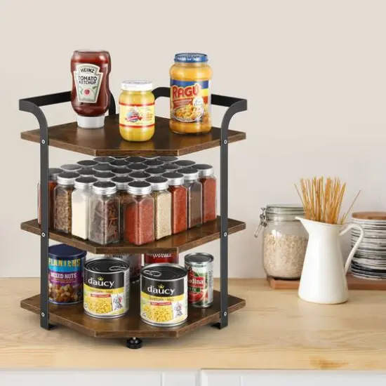 NEX&trade; Brown 3-Tier Small Corner Shelf Cabinet Organizer {7}