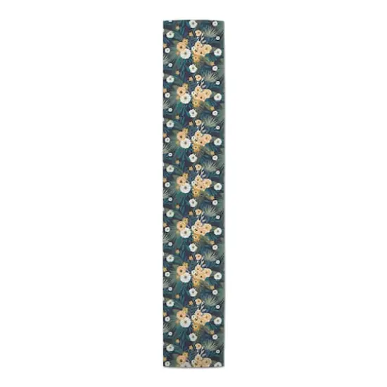 90" Tropical Floral Cotton Twill Runner Navy {4}
