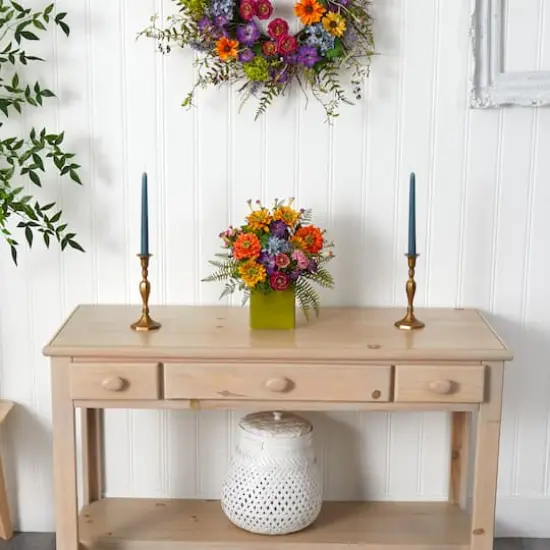 14" Mixed Floral Artificial Arrangement in Green Vase {4}