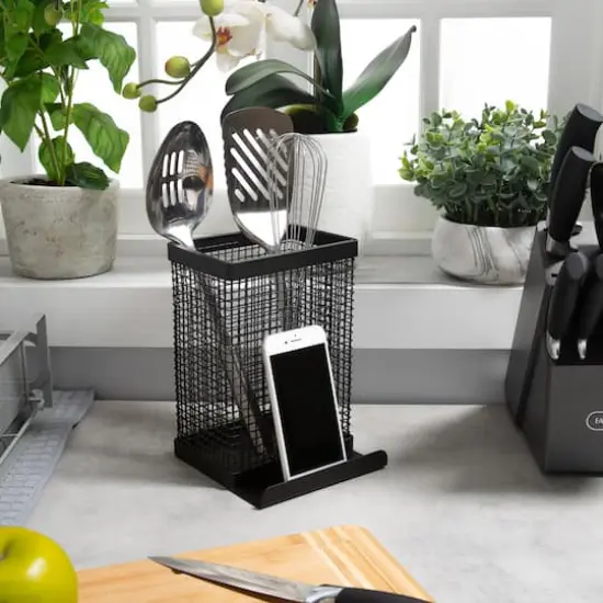 Kitchen Details Industrial Collection Matte Black Tablet and Utensil Holder {6}
