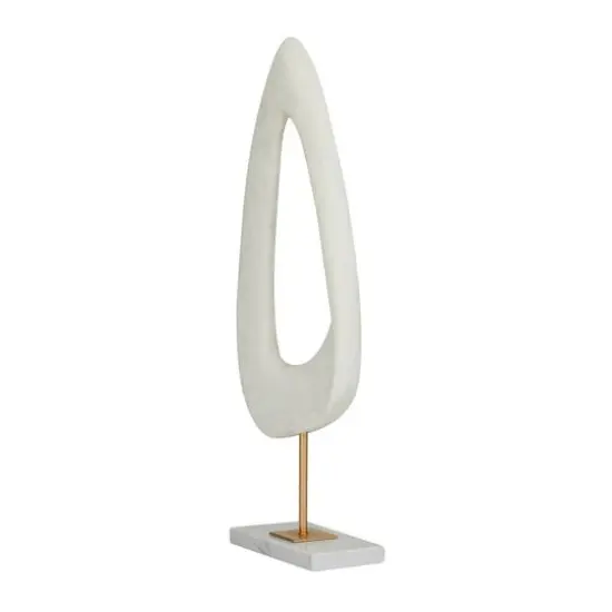 20" White Polystone Cut-Out Abstract Sculpture with Marble Stand {7}