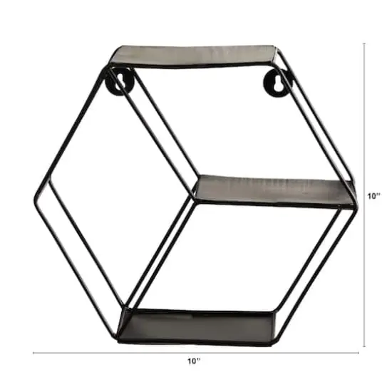 10" Black Matte Hexagon Wall Shelf {3}