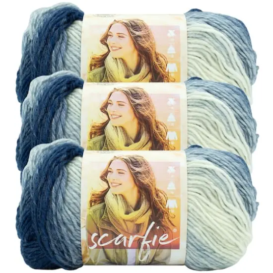 3 Pack Lion Brand&reg; Scarfie Yarn Blue/Cream {1}