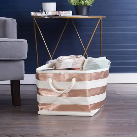 DII&reg; Large Striped Rectangle Woven Paper Storage Basket Copper {4}