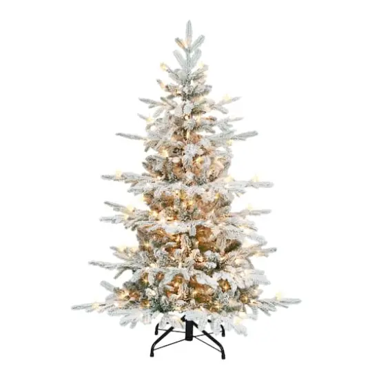 4.5ft. Pre-Lit Flocked Utah Fir Artificial Christmas Tree, Clear Lights {1}
