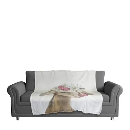 50" x 60" Cute Baby Goat with Butterfly & Flowers Coral Fleece Blanket {3}