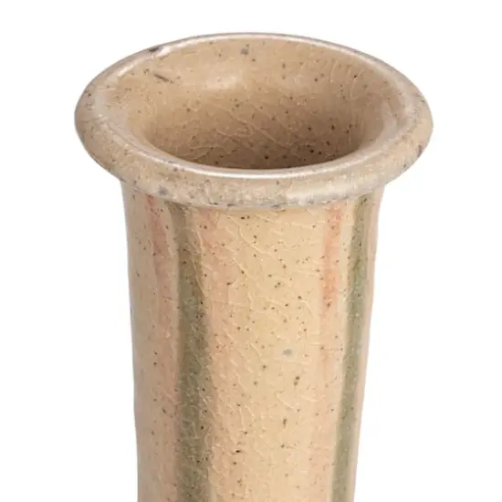 Hello Honey&reg; 10.5" Green & Cream Hand-Painted Crackle Glaze Terra Cotta Vase with Tall Neck {10}