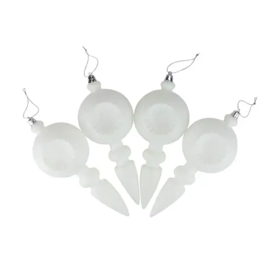 4ct. 7.5" Matte White Retro Reflector Shatterproof Christmas Finial Ornaments {1}