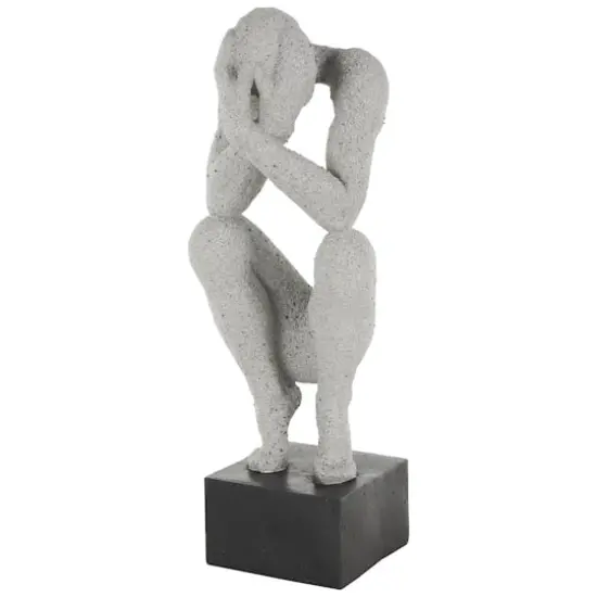 18.75" Gray Crouching Sculpture with Black Square Base {1}