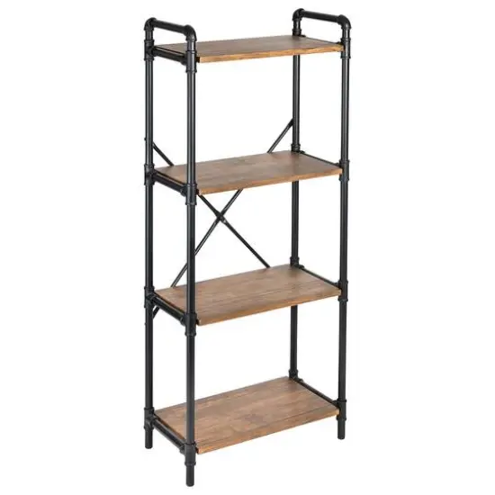 Honey Can Do Black 4-Tier Industrial Bookshelf {1}