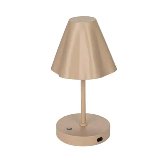 Hello Honey&reg; 11" Tan Round Metal LED Rechargeable Table Lamp {1}
