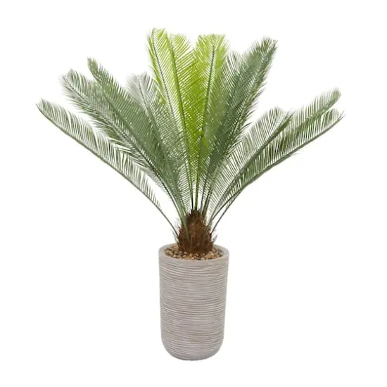 4ft. Green Sago Palm Faux Foliage Artificial Plant with Beige Ceramic Pot {1}