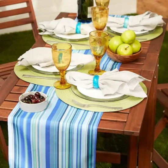 DII&reg; Blue Ocean Stripe Print Outdoor Table Runner, 14x72 {5}