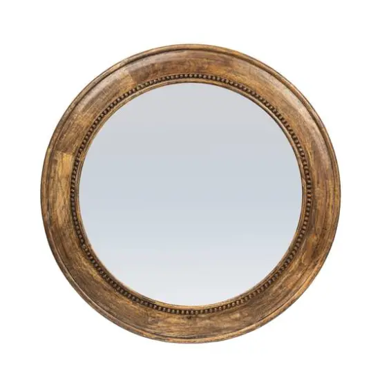 Hello Honey&reg; Walnut Round Carved Wood Framed Wall Mirror {10}