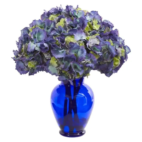 Hydrangea Artificial Arrangement in Blue Vase {1}