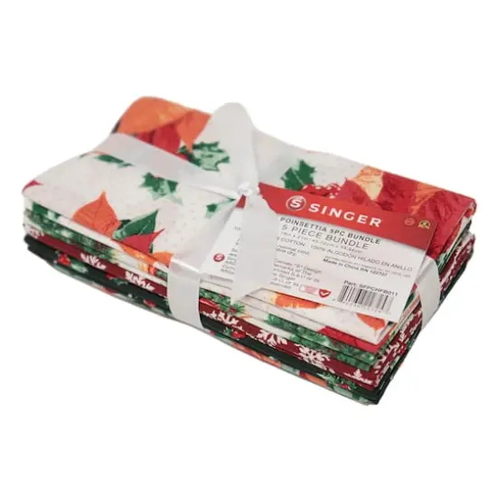 SINGER Christmas Poinsettia Cotton Fabric Fat Quarter Bundle {1}