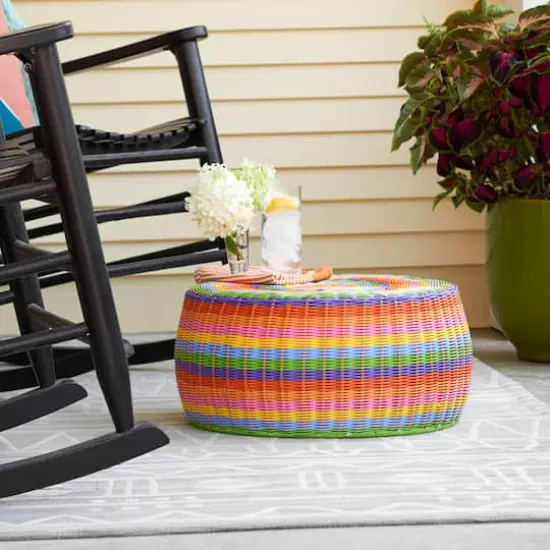 Household Essentials 9" Metal Woven Storage Ottoman Multicolored Stripe {6}