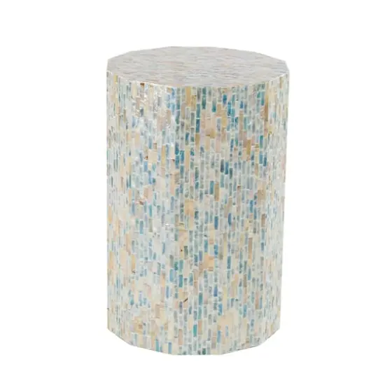 Multicolor Mussel Shells & Wood Contemporary Accent Table {1}