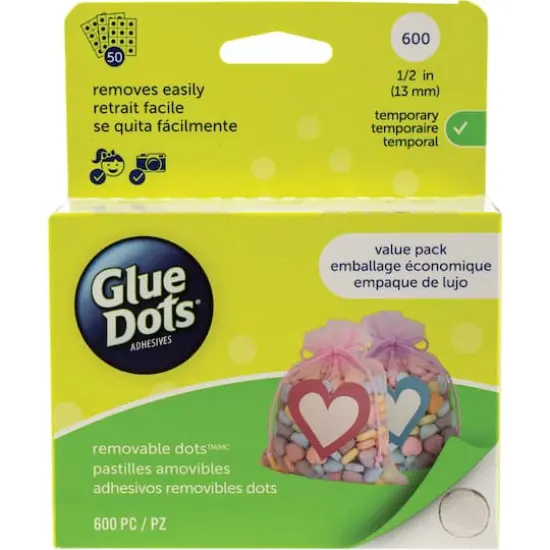Glue Dots .5" Dot Sheets Value Pack-Removeable, 600 Clear Dots {3}