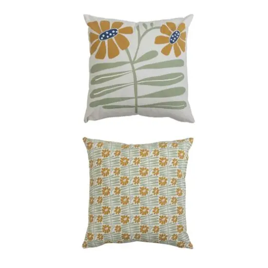 Embroidered Flowers Double Sided Printed Pillow Cover Set {1}