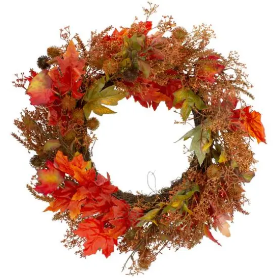 24" Autumn Harvest Maple Leaf with Berries Wreath {1}