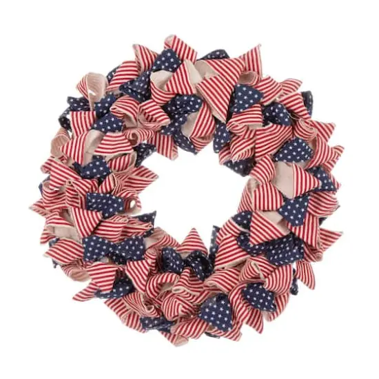 Glitzhome&reg; 18.9" Fabric Stripes & Stars Wreath {1}