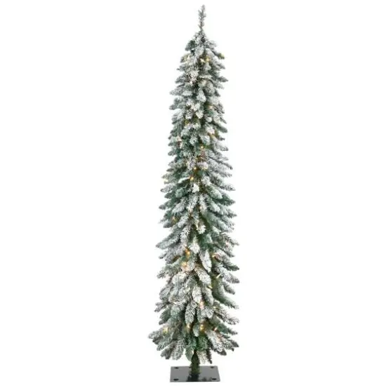 6ft. Pre-Lit Pencil Flocked Alpine Artificial Christmas Tree, Clear Lights {1}