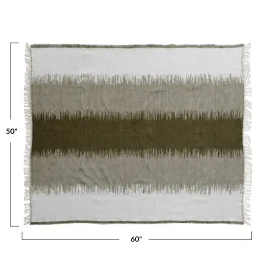 Hello Honey® Green and White Woven Cotton Blend Throw Blanket with Stripes and Fringe {3}