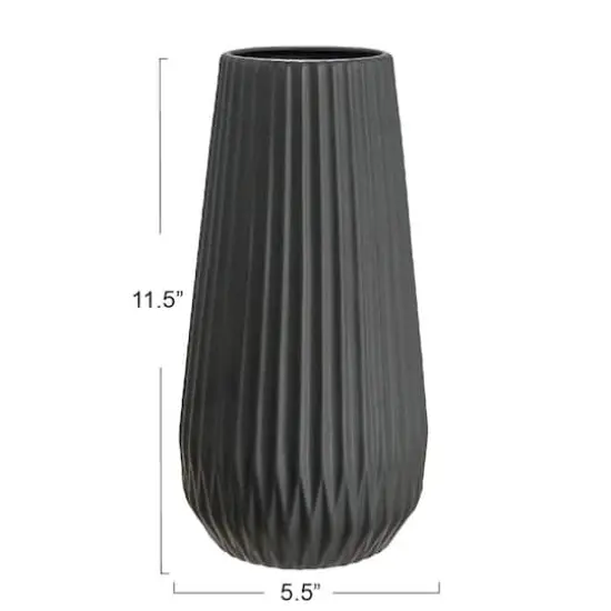 Hello Honey&reg; 11.5" Matte Black Round Stoneware Fluted Vase with Embossed Lines {4}