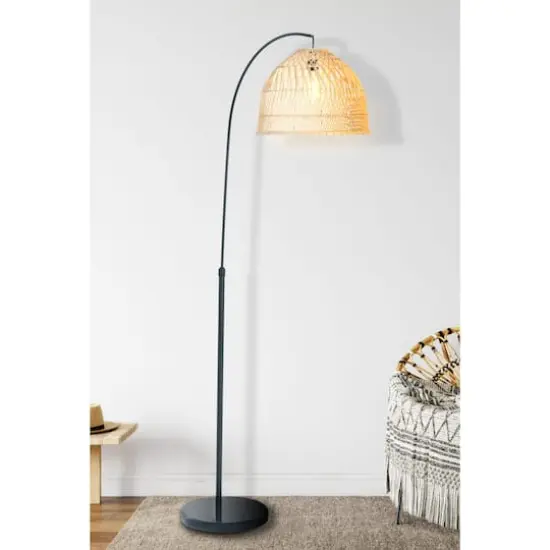 Hello Honey&reg; Modern Boho Floor Lamp with Marble Base & Rattan Shade Black/Cream {3}