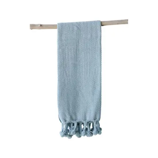 Hello Honey&reg; Blue Cotton Throw with Pom Poms {1}