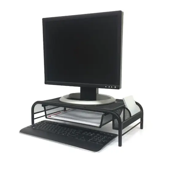 Mind Reader Black Metal Mesh Monitor Riser Stand & Desk Organizer With Drawer Set {7}
