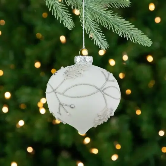 3.5" White & Silver Leaves Glass Onion Ornament {3}