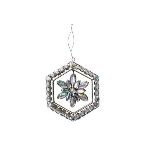 Hello Honey&reg; Silver Hexagon Framed Acrylic Jewel Snowflake Ornament {1}