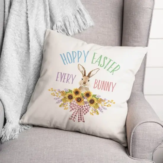 Sunflower Easter Bunny 18" x 18" Indoor / Outdoor Pillow {3}