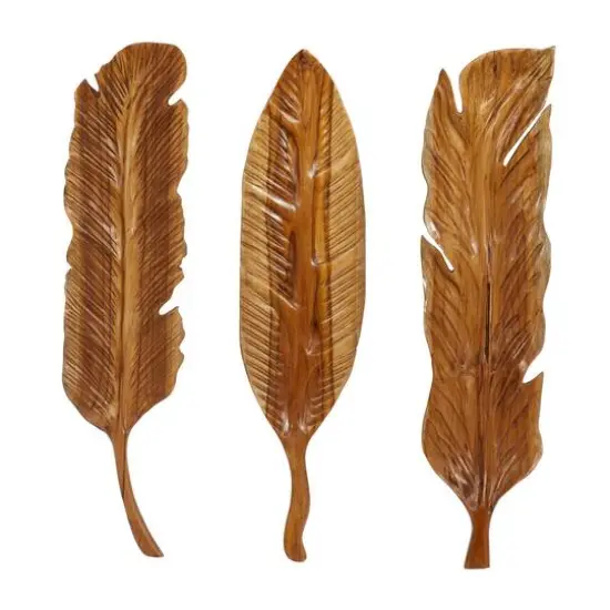Set of 3 Brown Teak Wood Rustic Wall Decor 7", 27" {1}