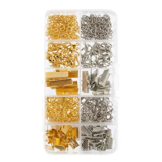 John Bead 10 Slots Rectangle Gold & Silver Jewelry Making Assortment Box Kit, 320ct.  {1}
