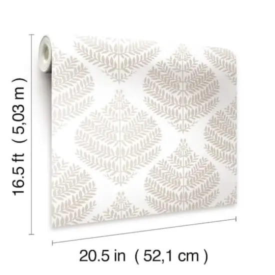 RoomMates Hygge Fern Damask Peel & Stick Wallpaper Taupe and White {8}