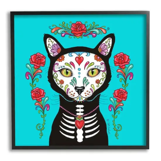 Stupell Industries Day of Dead Cat Portrait Framed Giclee Art Black {1}