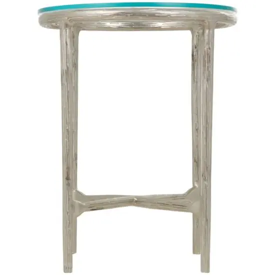 23" Aluminum Textured Accent Table with Glass Tabletop Silver {7}