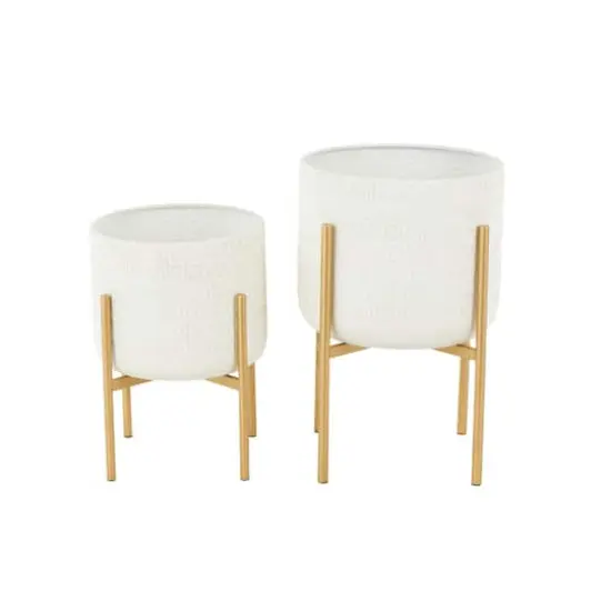 White & Gold Metal Dome Planter with Stand Set {4}