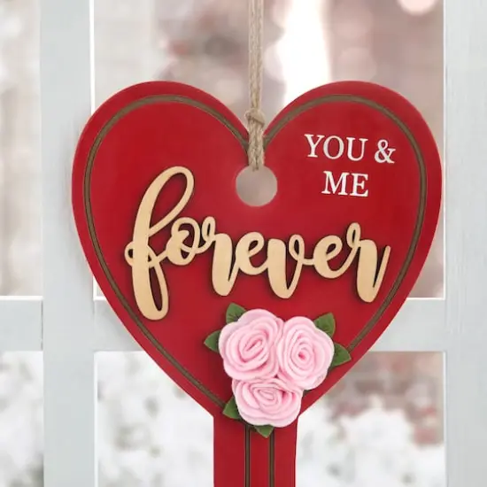 Glitzhome&reg; 14" Valentine's Wooden Key-Shaped Door Hanger {5}