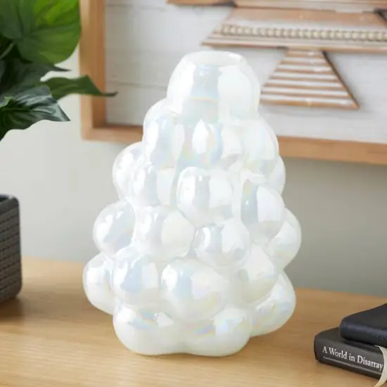 12" Clear Abstract Handmade Bubble Glass Vase {3}