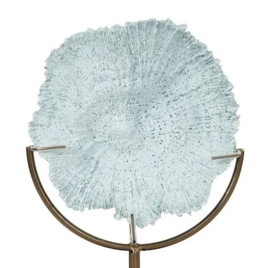 12" Light Blue Polystone Coral Textured Sculpture with Bronze Stand {3}