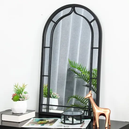 Glitzhome&reg; 33" Black Arched Windowpane Wall Mirror {4}